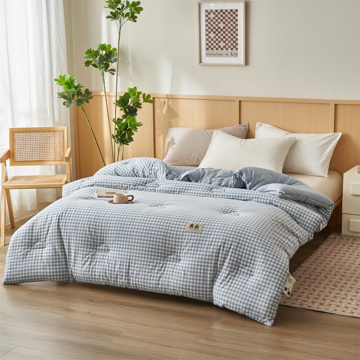 91家纺网 家纺一手货源 找家纺 恬思语家纺 2025秋冬新款色织格子里外全棉棉花冬被被子被芯 小蓝格