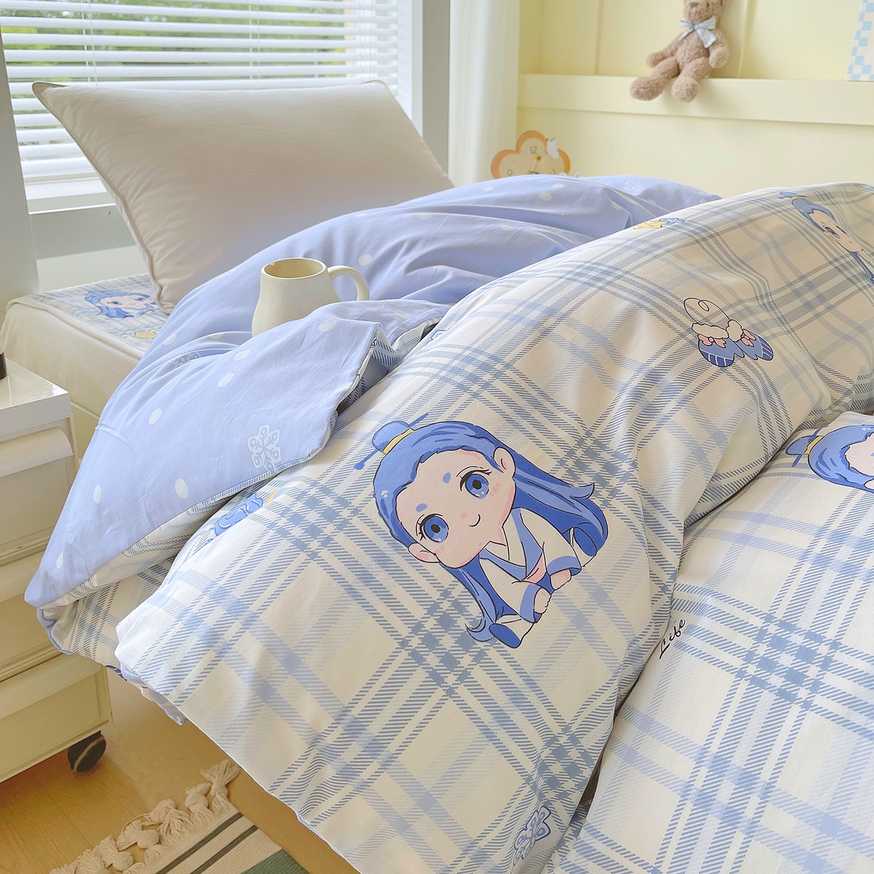 91家纺网 家纺一手货源 找家纺 金鑫汇家纺2025新款全棉纯棉宿舍印花学生宿舍上下铺三件套单被套 谦逊敖丙