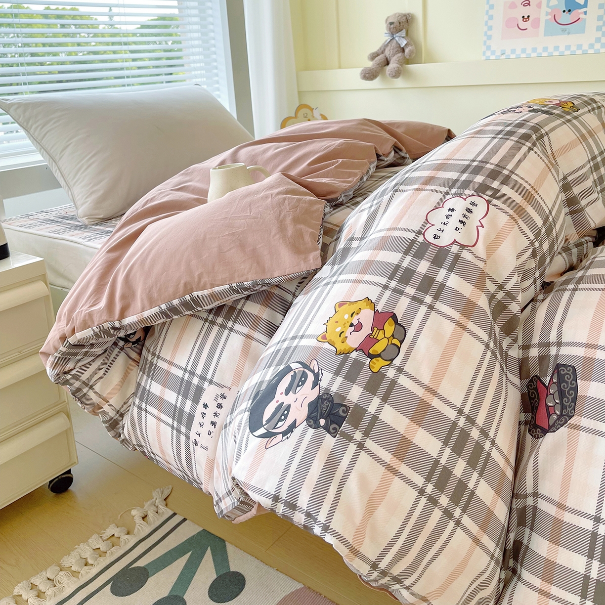 金鑫汇家纺2025新款全棉纯棉宿舍印花学生宿舍上下铺三件套单被套 无畏申公豹·咖