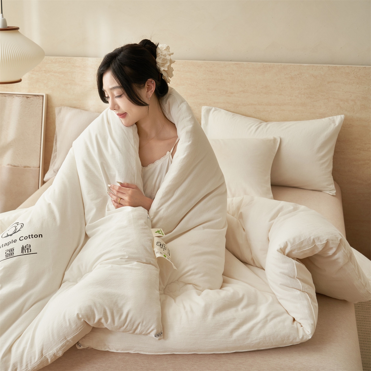 91家纺网 家纺一手货源 找家纺 恬思语家纺 2025秋冬新款水洗棉新疆棉花冬被被子被芯 新疆白