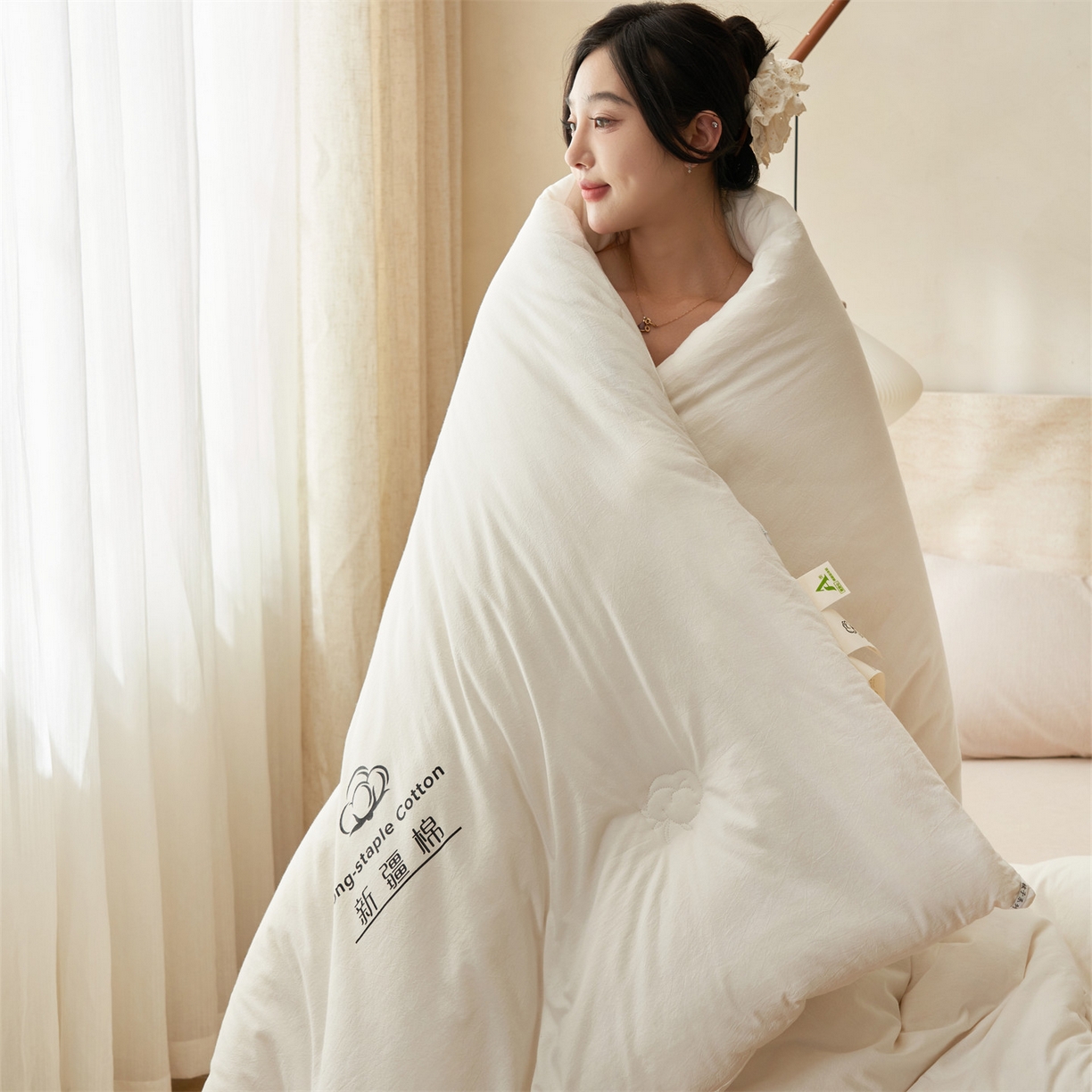 91家纺网 家纺一手货源 找家纺 恬思语家纺 2025秋冬新款水洗棉新疆棉花冬被被子被芯 新疆白