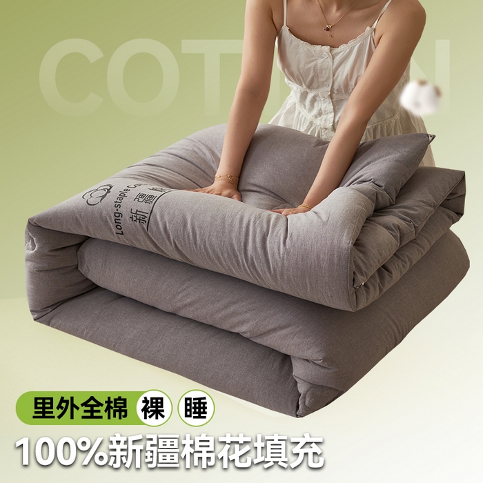 91家纺网 家纺一手货源 找家纺 恬思语家纺 2025秋冬新款水洗棉新疆棉花冬被被子被芯 新疆灰