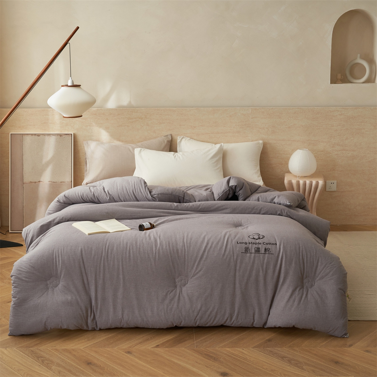 91家纺网 家纺一手货源 找家纺 恬思语家纺 2025秋冬新款水洗棉新疆棉花冬被被子被芯 新疆灰