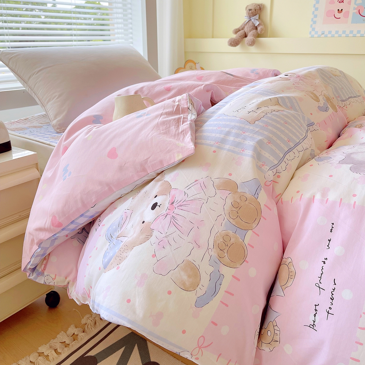 金鑫汇家纺2025新款全棉纯棉宿舍印花学生宿舍上下铺三件套单被套 熊熊精灵