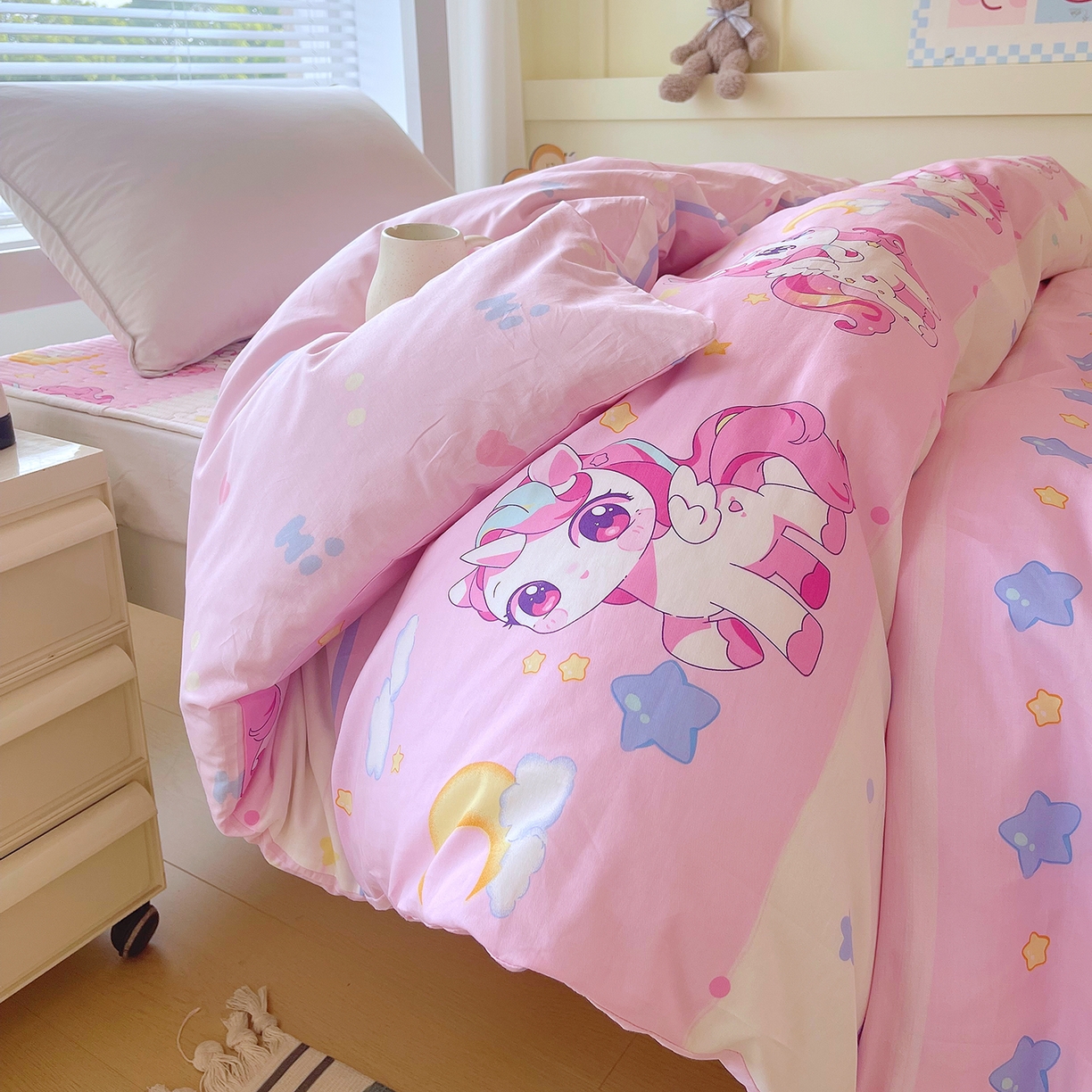 金鑫汇家纺2025新款全棉纯棉宿舍印花学生宿舍上下铺三件套单被套 小马莉尔