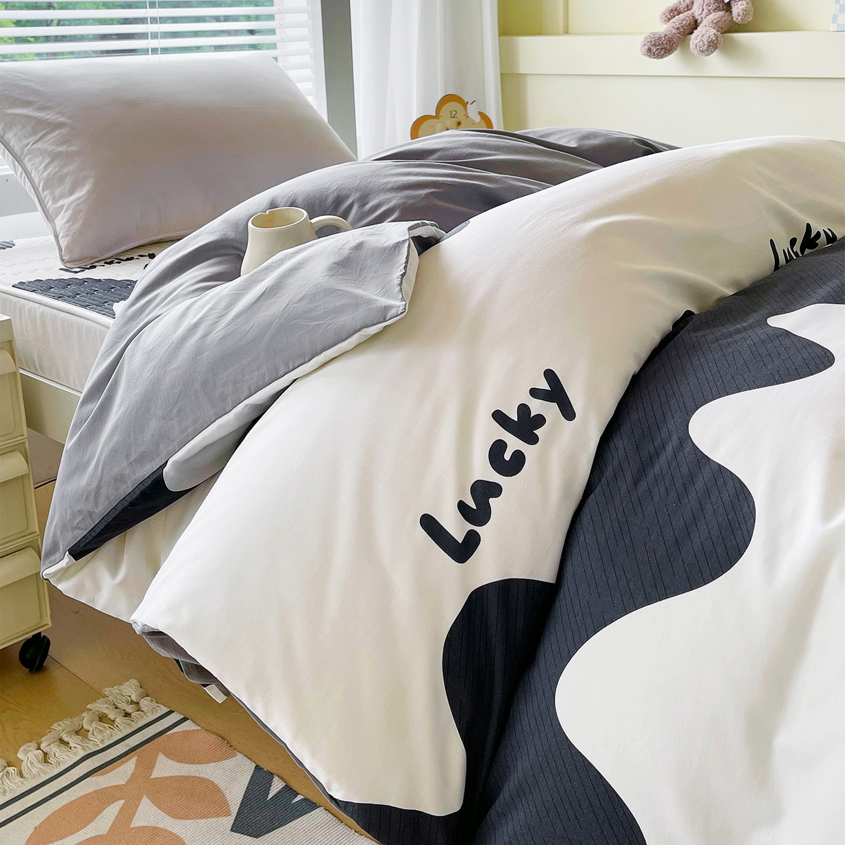 金鑫汇家纺2025新款全棉纯棉宿舍印花学生宿舍上下铺三件套单被套 波浪世界