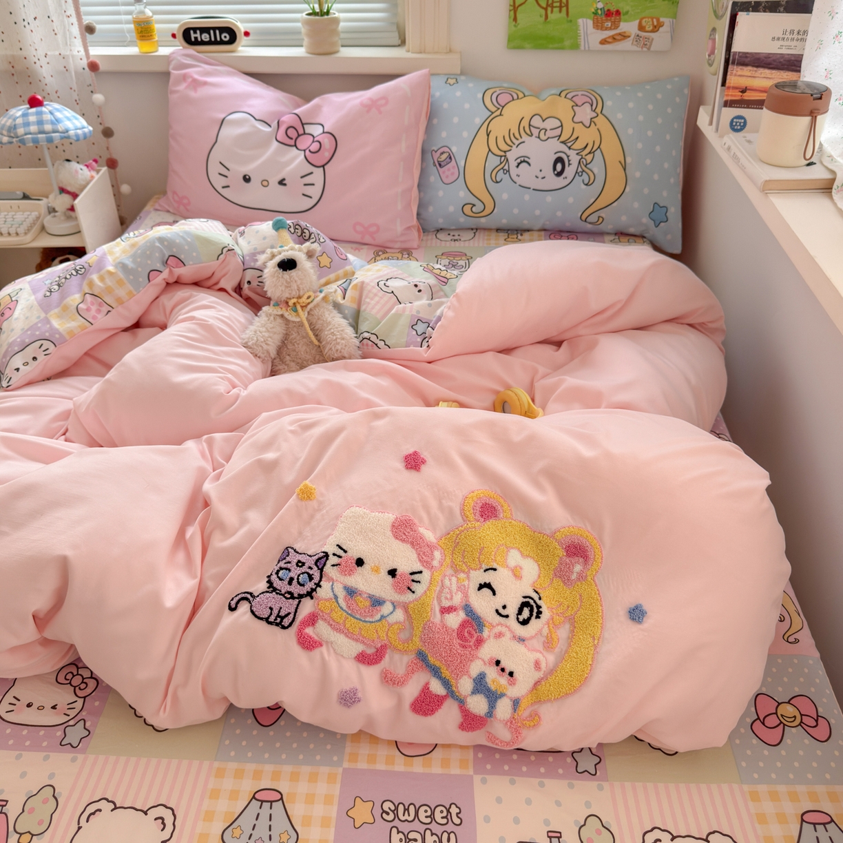 91家纺网 家纺一手货源 找家纺 （总）一霖家纺 2025新款高克重云朵棉毛巾绣印绣四件套-小清新系列-第三波