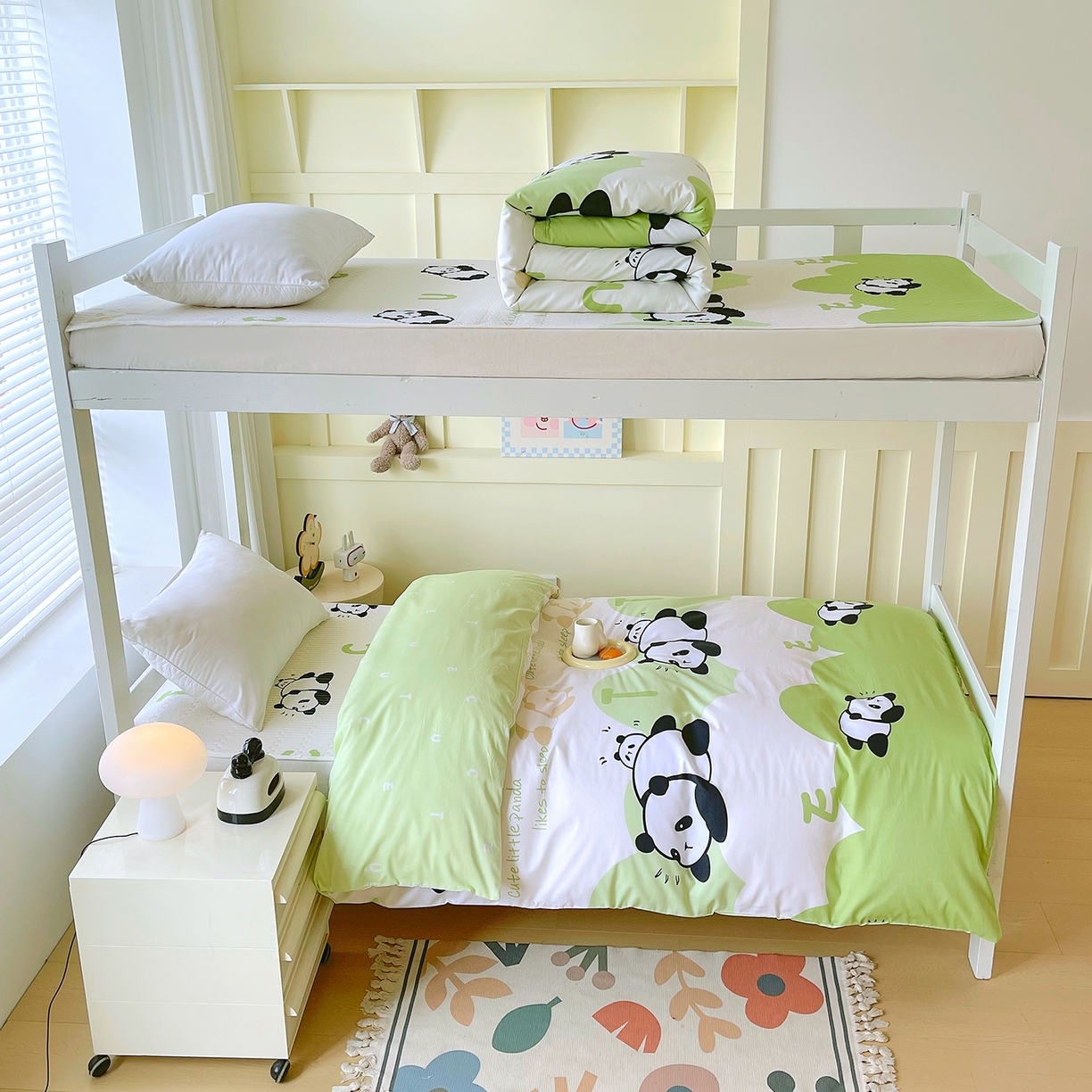 91家纺网 家纺一手货源 找家纺 金鑫汇家纺2025新款全棉纯棉宿舍印花学生宿舍上下铺三件套单被套 可爱熊猫