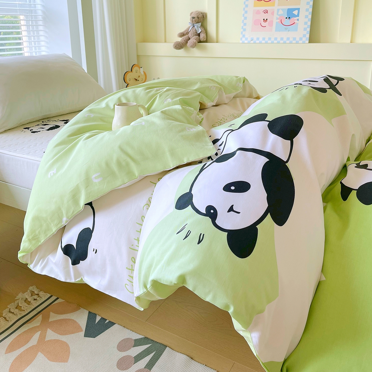 金鑫汇家纺2025新款全棉纯棉宿舍印花学生宿舍上下铺三件套单被套 可爱熊猫