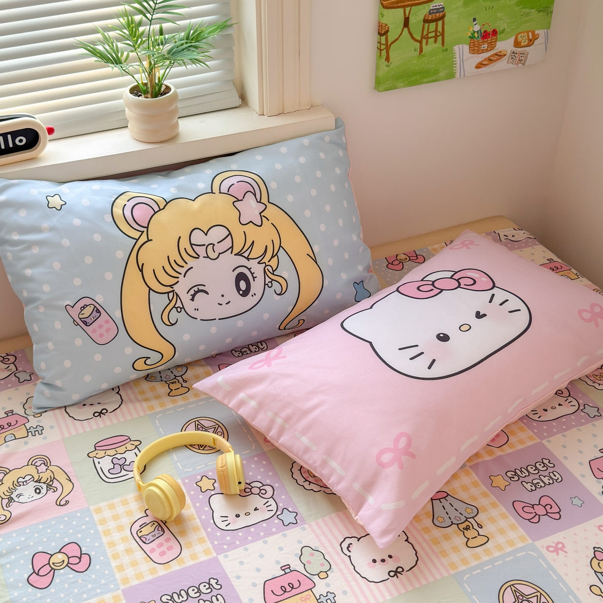 91家纺网 家纺一手货源 找家纺 一霖家纺 2025新款高克重云朵棉毛巾绣印绣四件套-小清新系列-第三波 美少女战士-粉