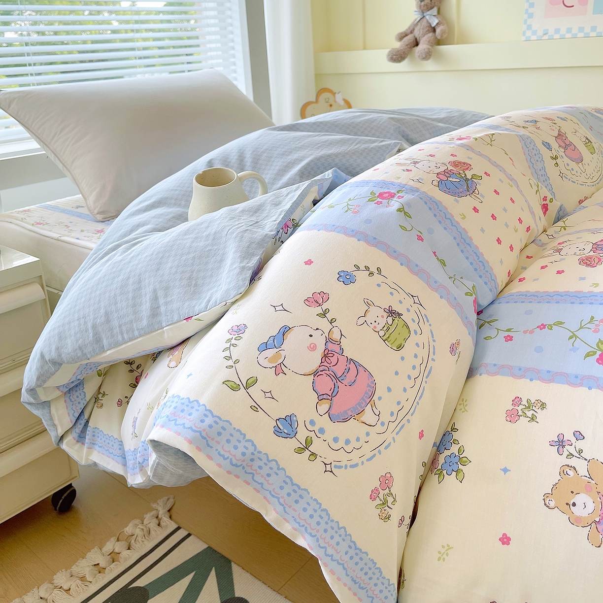 金鑫汇家纺2025新款全棉纯棉宿舍印花学生宿舍上下铺三件套单被套 快乐萌兔