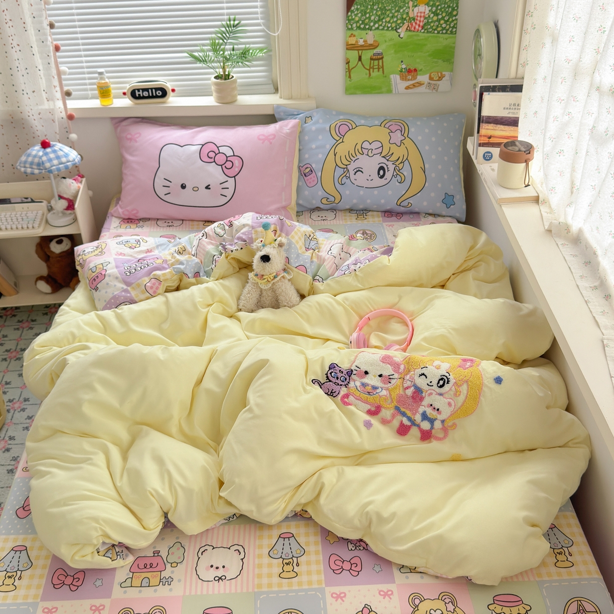 91家纺网 家纺一手货源 找家纺 一霖家纺 2025新款高克重云朵棉毛巾绣印绣四件套-小清新系列-第三波 美少女战士-黄