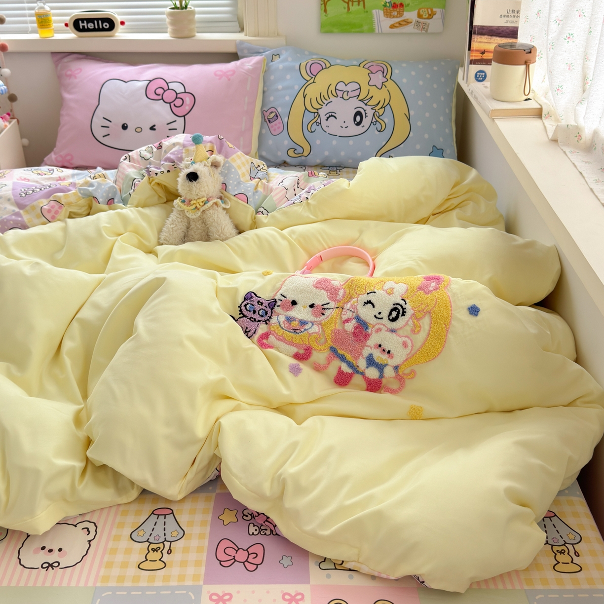 91家纺网 家纺一手货源 找家纺 一霖家纺 2025新款高克重云朵棉毛巾绣印绣四件套-小清新系列-第三波 美少女战士-黄