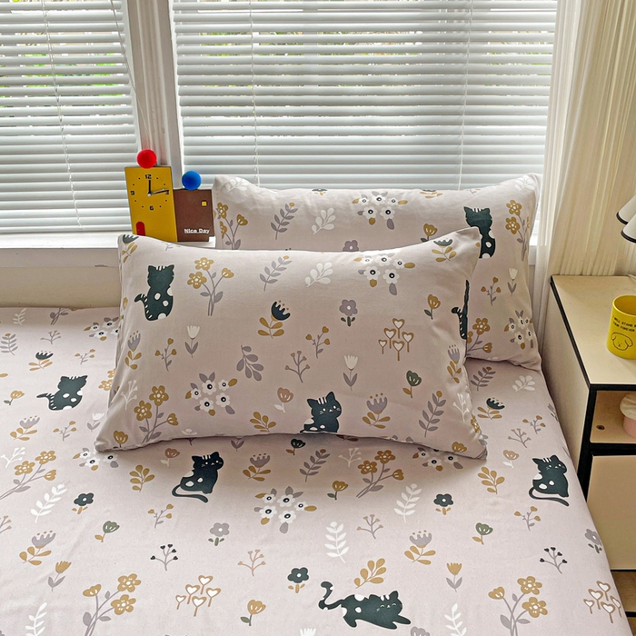 91家纺网 家纺一手货源 找家纺 极梦家纺 2025新款磨毛植物羊绒印花单床笠三件套学生宿舍 丛林猫床笠款