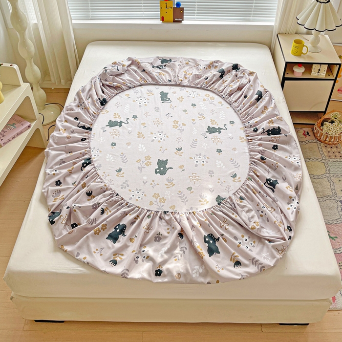 91家纺网 家纺一手货源 找家纺 极梦家纺 2025新款磨毛植物羊绒印花单床笠三件套学生宿舍 丛林猫床笠款