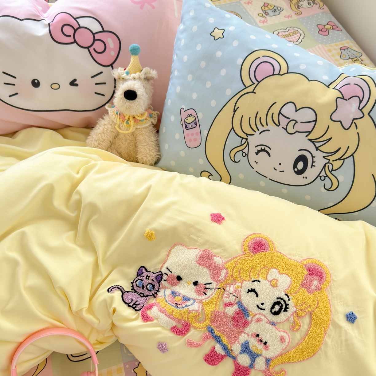 91家纺网 家纺一手货源 找家纺 一霖家纺 2025新款高克重云朵棉毛巾绣印绣四件套-小清新系列-第三波 美少女战士-黄