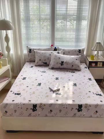 91家纺网 家纺一手货源 找家纺 极梦家纺 2025新款磨毛植物羊绒印花单床笠三件套学生宿舍 丛林猫床笠款