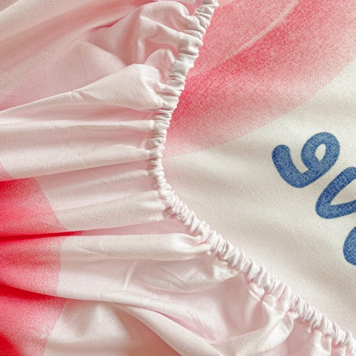 91家纺网 家纺一手货源 找家纺 极梦家纺 2025新款磨毛植物羊绒印花单床笠三件套学生宿舍 粉心熊床笠款