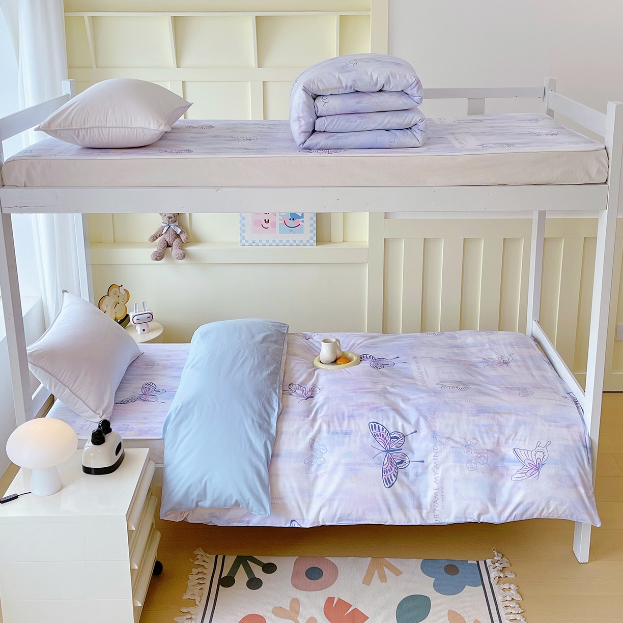 91家纺网 家纺一手货源 找家纺 金鑫汇家纺2025新款全棉纯棉宿舍印花学生宿舍上下铺三件套单被套 梦蝶