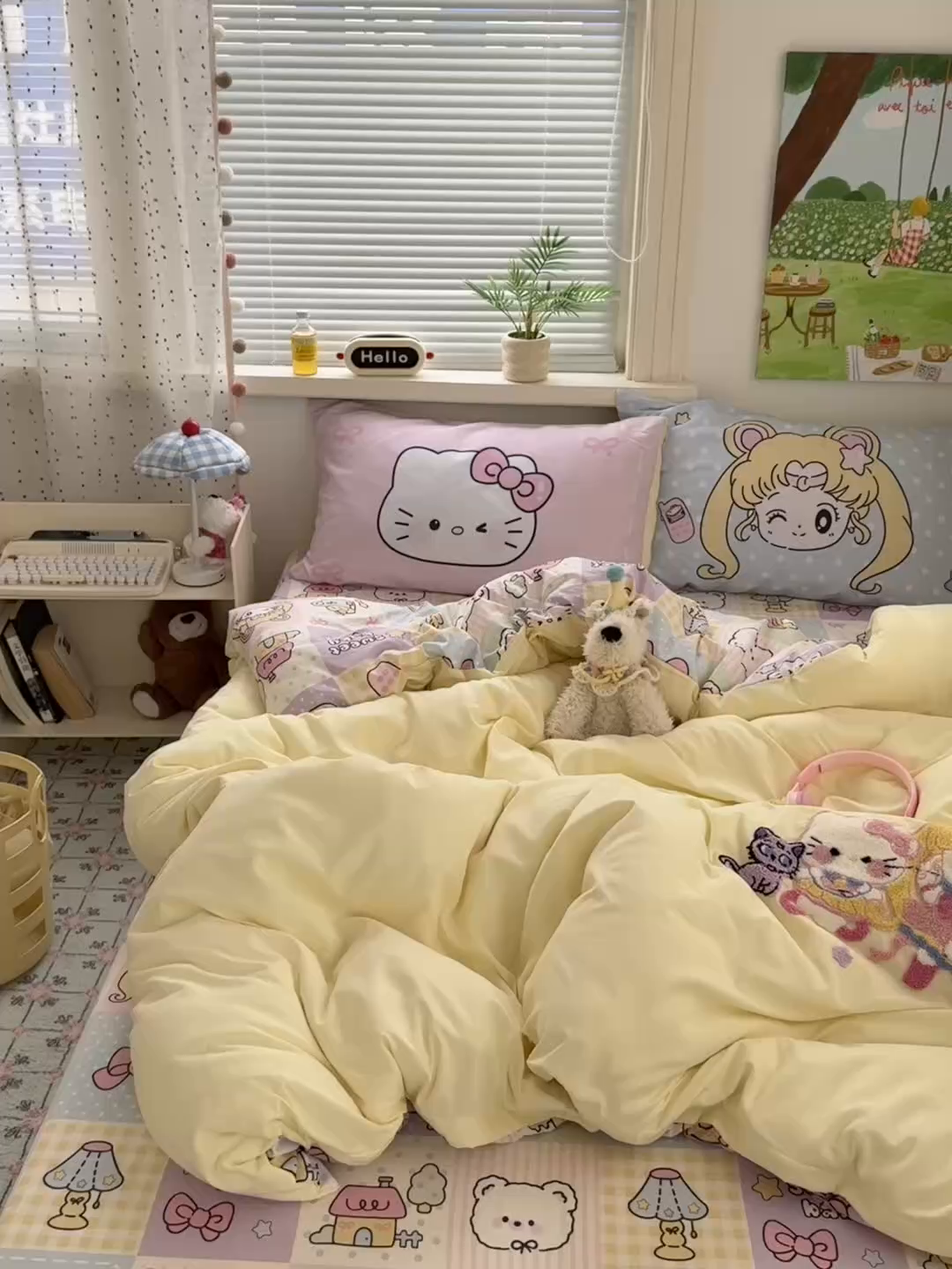 91家纺网 家纺一手货源 找家纺 一霖家纺 2025新款高克重云朵棉毛巾绣印绣四件套-小清新系列-第三波 美少女战士-黄