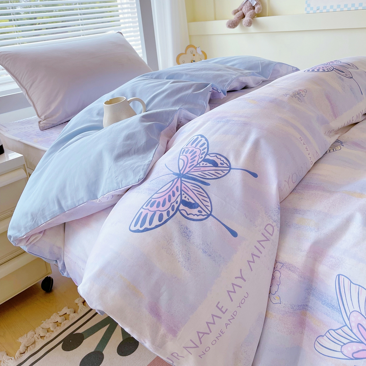 金鑫汇家纺2025新款全棉纯棉宿舍印花学生宿舍上下铺三件套单被套 梦蝶