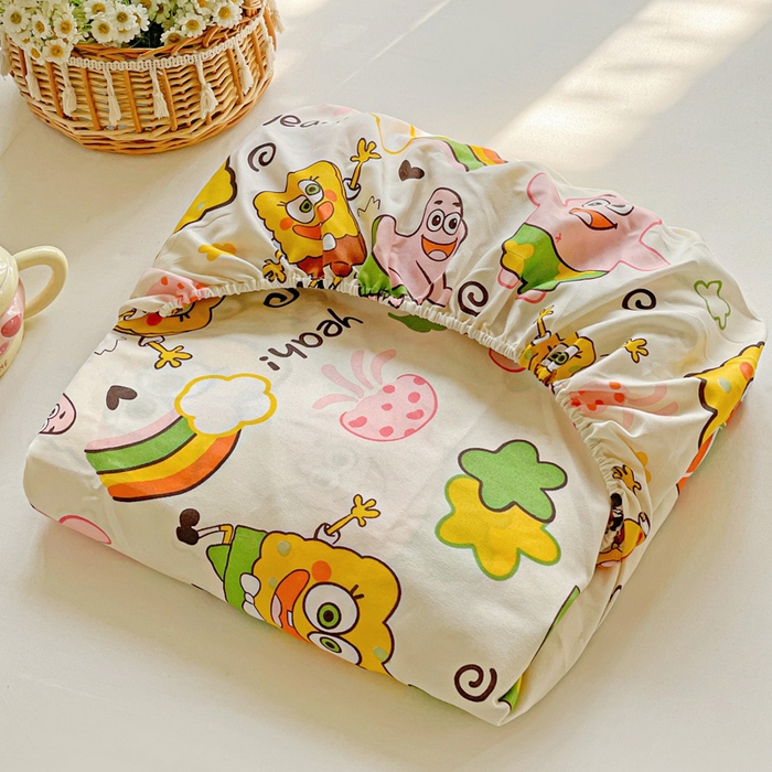 91家纺网 家纺一手货源 找家纺 极梦家纺 2025新款磨毛植物羊绒印花单床笠三件套学生宿舍 汉堡小新床笠款