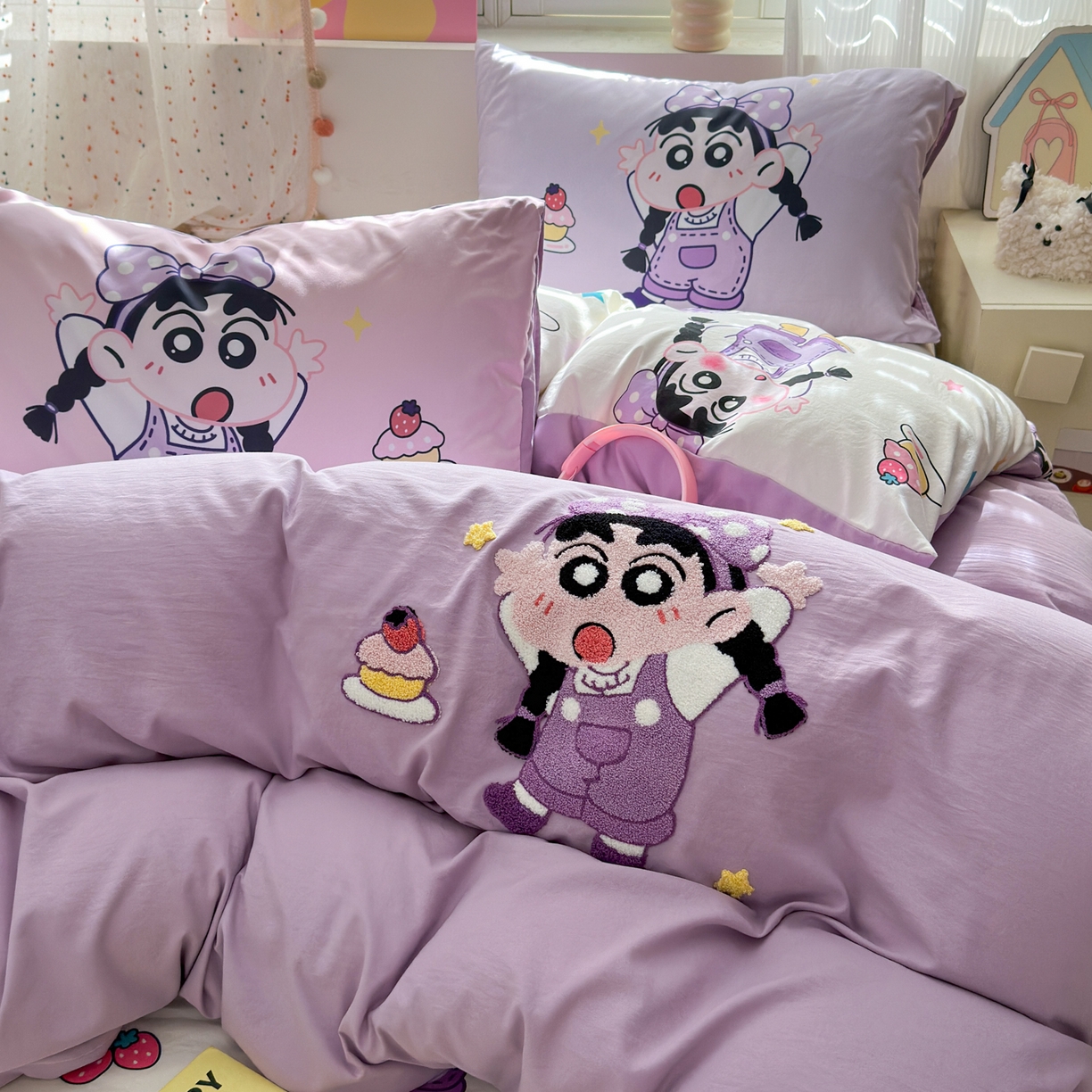 91家纺网 家纺一手货源 找家纺 一霖家纺 2025新款高克重云朵棉毛巾绣印绣四件套-小清新系列-第三波 甜品小新