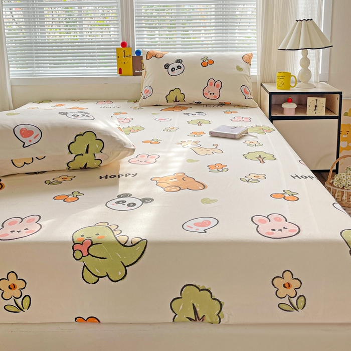 91家纺网 家纺一手货源 找家纺 极梦家纺 2025新款磨毛植物羊绒印花单床笠三件套学生宿舍 欢乐派对床笠款