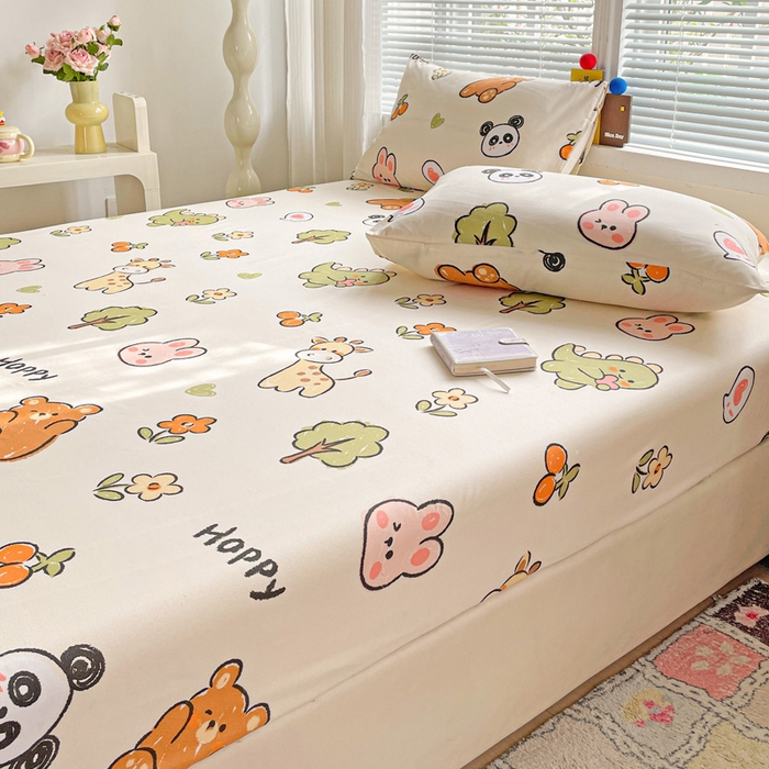 91家纺网 家纺一手货源 找家纺 极梦家纺 2025新款磨毛植物羊绒印花单床笠三件套学生宿舍 欢乐派对床笠款