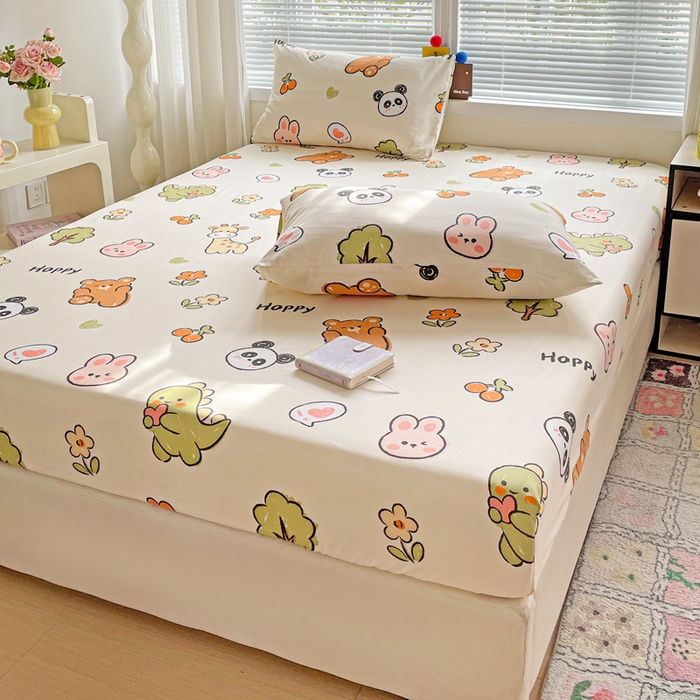 91家纺网 家纺一手货源 找家纺 极梦家纺 2025新款磨毛植物羊绒印花单床笠三件套学生宿舍 欢乐派对床笠款