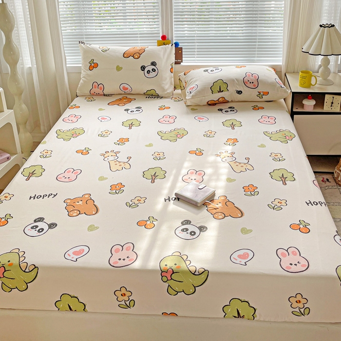 91家纺网 家纺一手货源 找家纺 极梦家纺 2025新款磨毛植物羊绒印花单床笠三件套学生宿舍 欢乐派对床笠款