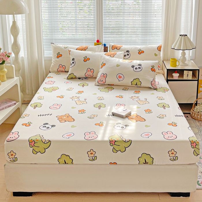 91家纺网 家纺一手货源 找家纺 极梦家纺 2025新款磨毛植物羊绒印花单床笠三件套学生宿舍 欢乐派对床笠款