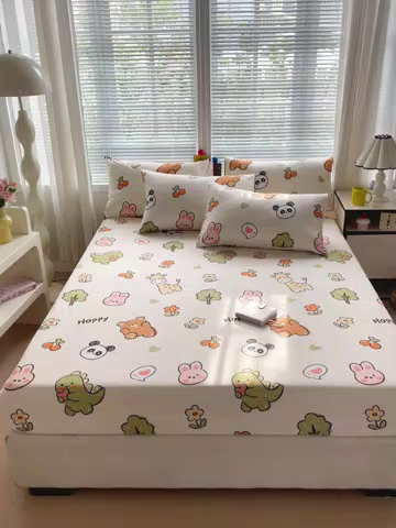 91家纺网 家纺一手货源 找家纺 极梦家纺 2025新款磨毛植物羊绒印花单床笠三件套学生宿舍 欢乐派对床笠款