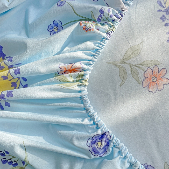 91家纺网 家纺一手货源 找家纺 极梦家纺 2025新款磨毛植物羊绒印花单床笠三件套学生宿舍 蓝白兔床笠款