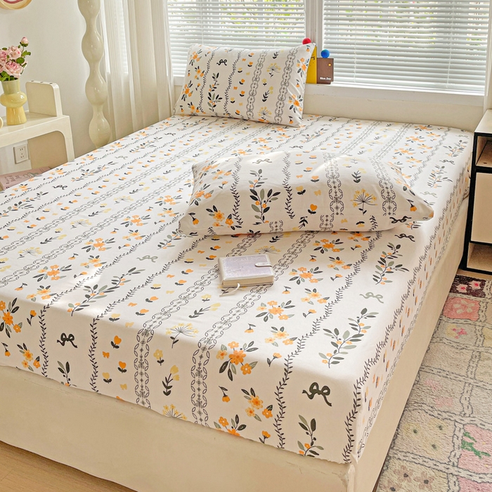 91家纺网 家纺一手货源 找家纺 极梦家纺 2025新款磨毛植物羊绒印花单床笠三件套学生宿舍 迷情花海床笠款