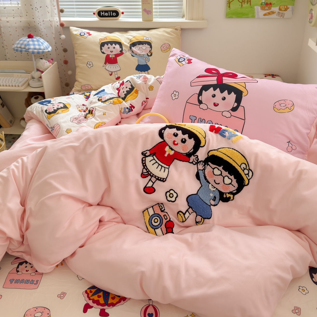 91家纺网 家纺一手货源 找家纺 一霖家纺 2025新款高克重云朵棉毛巾绣印绣四件套-小清新系列-第三波 丸子姐妹