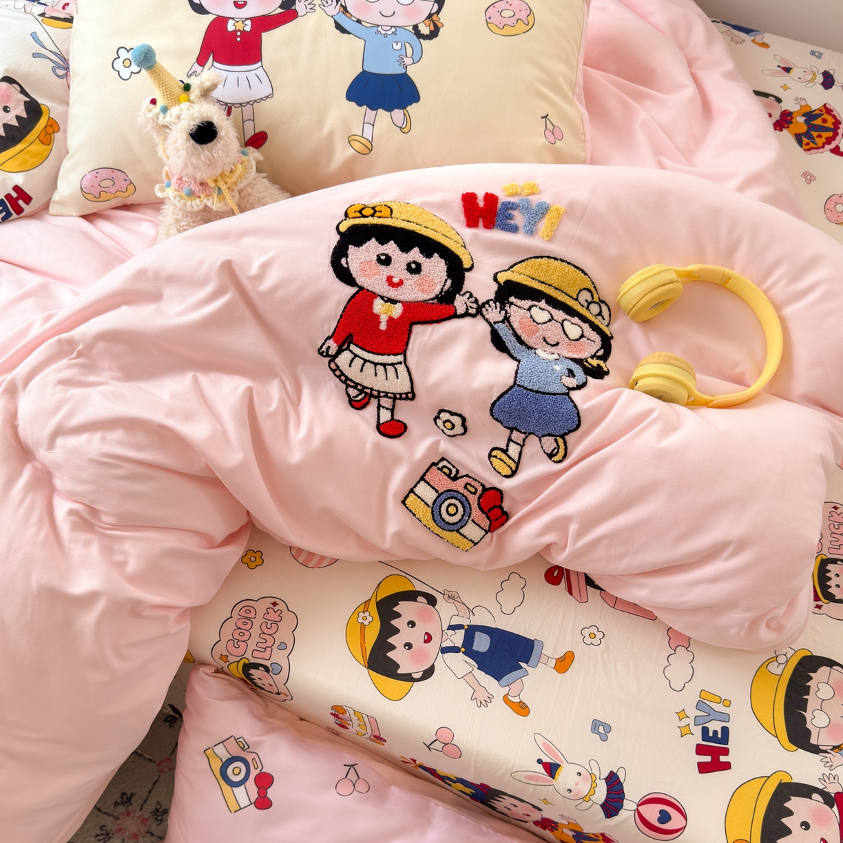 91家纺网 家纺一手货源 找家纺 一霖家纺 2025新款高克重云朵棉毛巾绣印绣四件套-小清新系列-第三波 丸子姐妹