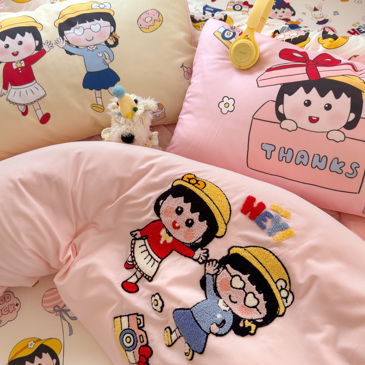 91家纺网 家纺一手货源 找家纺 一霖家纺 2025新款高克重云朵棉毛巾绣印绣四件套-小清新系列-第三波 丸子姐妹