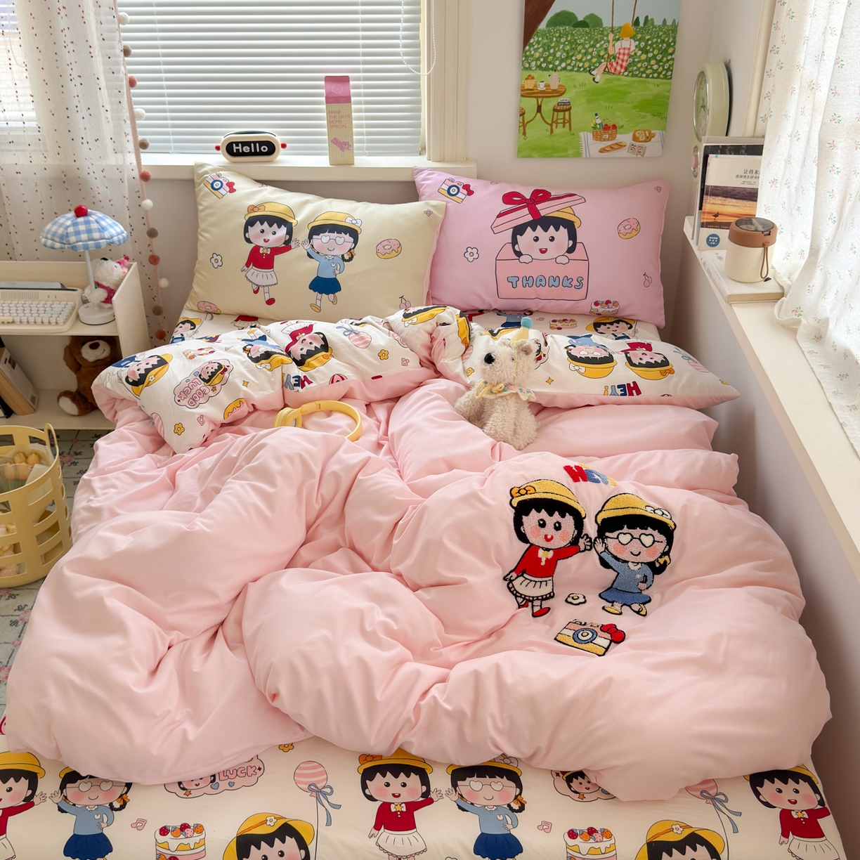 91家纺网 家纺一手货源 找家纺 一霖家纺 2025新款高克重云朵棉毛巾绣印绣四件套-小清新系列-第三波 丸子姐妹