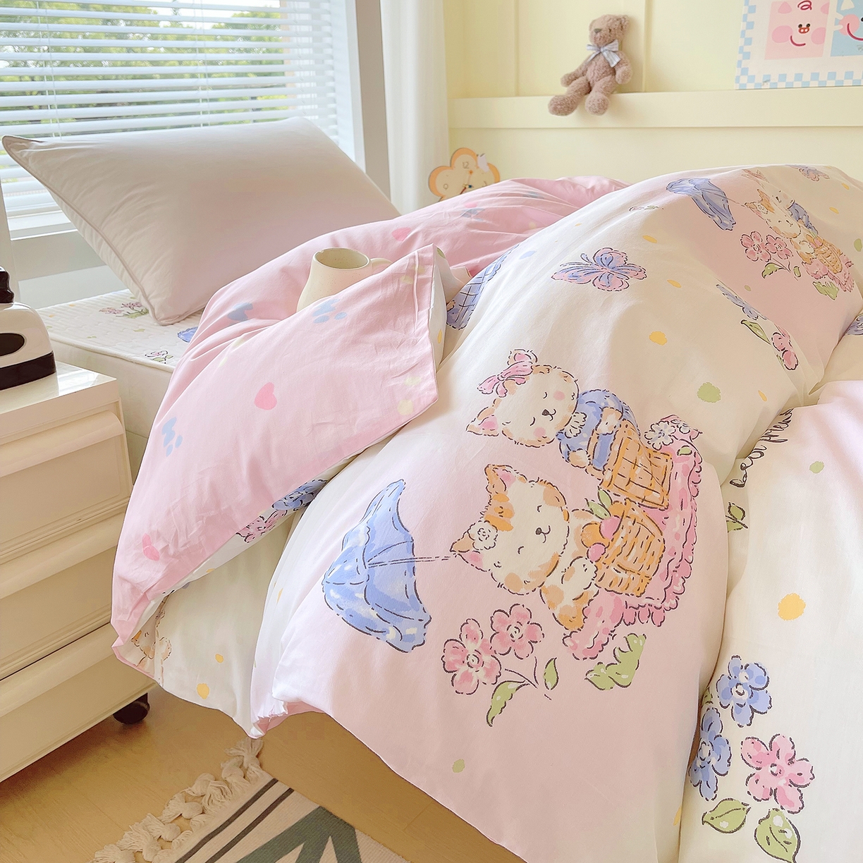 金鑫汇家纺2025新款全棉纯棉宿舍印花学生宿舍上下铺三件套单被套 喵喵日记