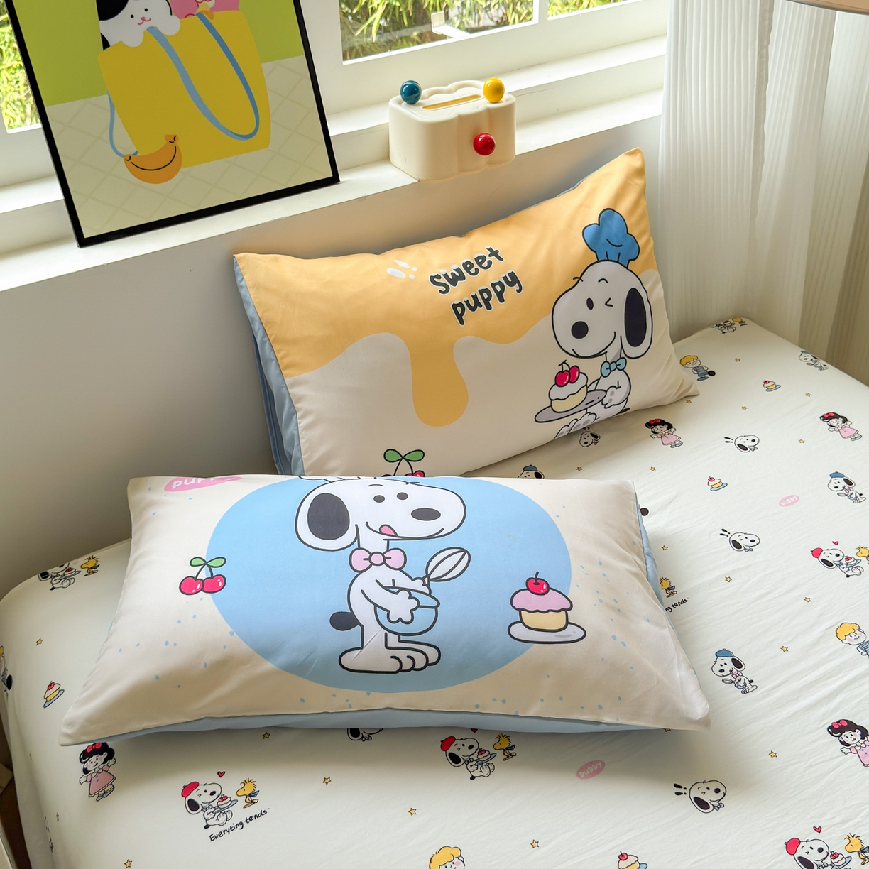 91家纺网 家纺一手货源 找家纺 一霖家纺 2025新款高克重云朵棉毛巾绣印绣四件套-小清新系列-第三波 小努比