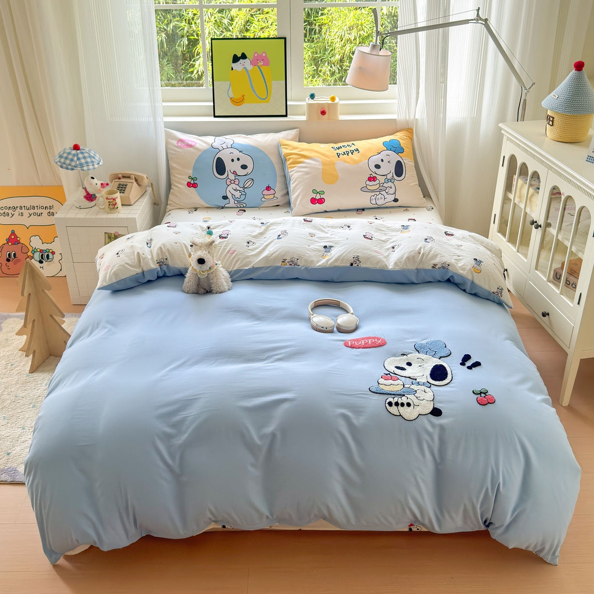 91家纺网 家纺一手货源 找家纺 一霖家纺 2025新款高克重云朵棉毛巾绣印绣四件套-小清新系列-第三波 小努比