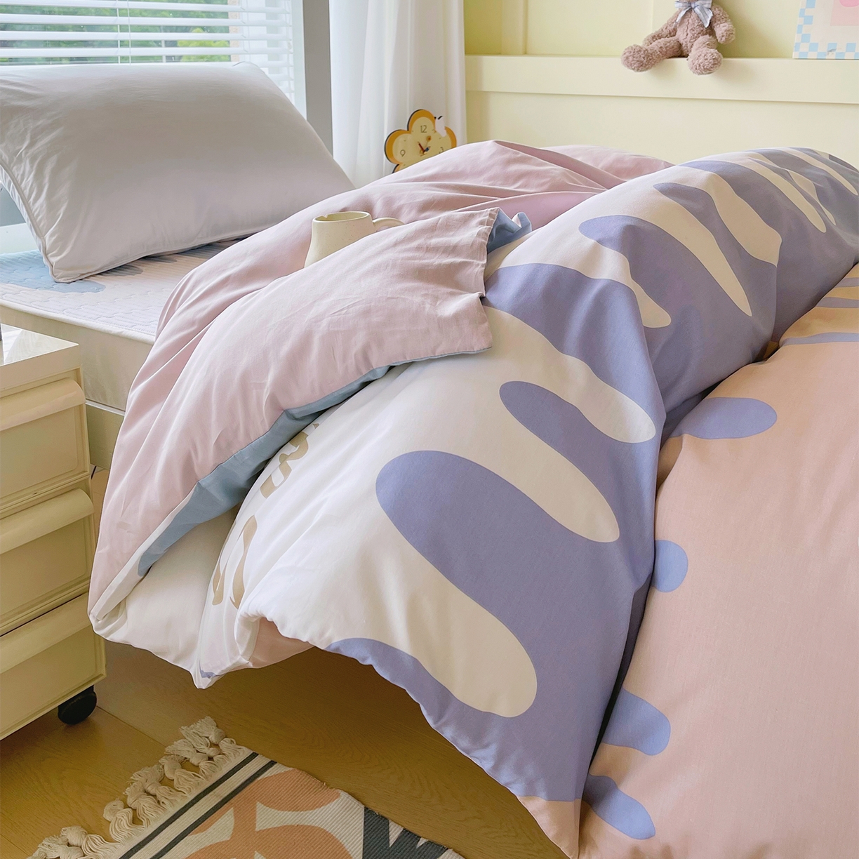 金鑫汇家纺2025新款全棉纯棉宿舍印花学生宿舍上下铺三件套单被套 奶油粉