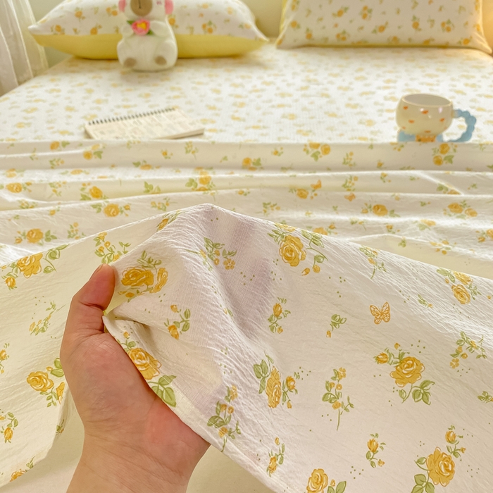 91家纺网 家纺一手货源 找家纺 （总）雅阁尔家纺 2025新款直播小红书ins风针织提花双层纱美式碎花简约床单单品单床单+枕套