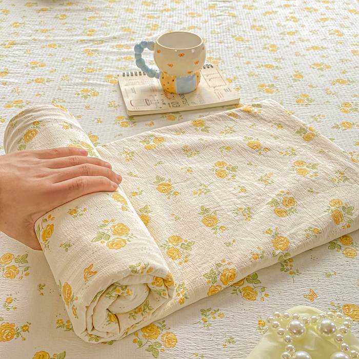 91家纺网 家纺一手货源 找家纺 （总）雅阁尔家纺 2025新款直播小红书ins风针织提花双层纱美式碎花简约床单单品单床单+枕套