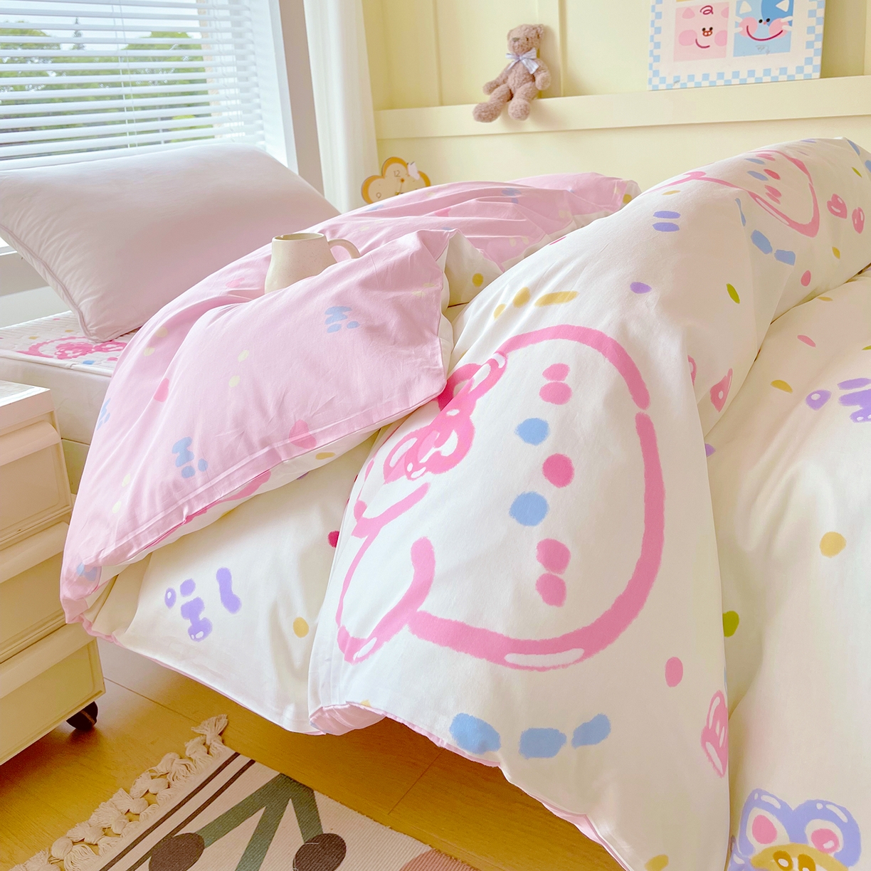 金鑫汇家纺2025新款全棉纯棉宿舍印花学生宿舍上下铺三件套单被套 奇趣小兔