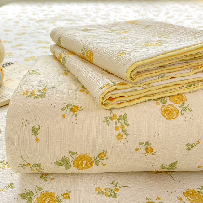 91家纺网 家纺一手货源 找家纺 雅阁尔家纺 2025新款直播小红书ins风针织提花双层纱美式碎花简约床单单品单床单+枕套 半岛花园