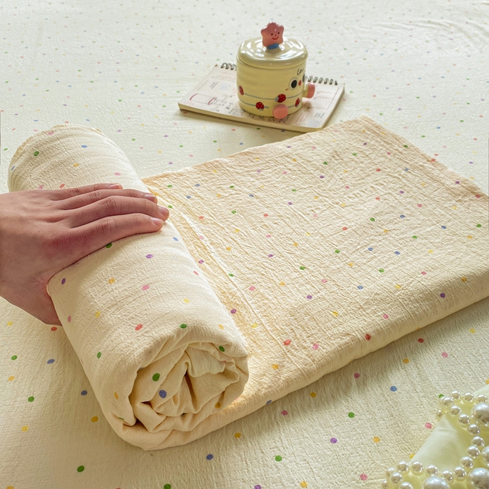 91家纺网 家纺一手货源 找家纺 雅阁尔家纺 2025新款直播小红书ins风针织提花双层纱美式碎花简约床单单品单床单+枕套 彩色波波