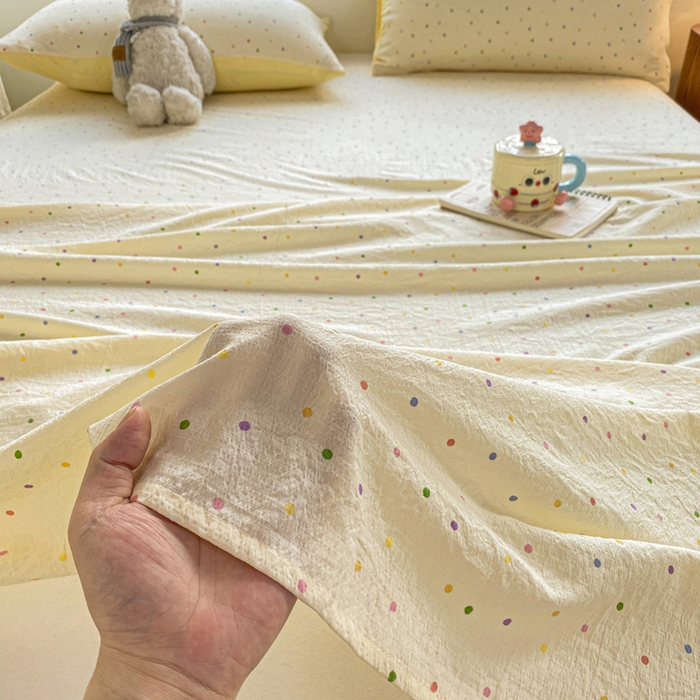 91家纺网 家纺一手货源 找家纺 雅阁尔家纺 2025新款直播小红书ins风针织提花双层纱美式碎花简约床单单品单床单+枕套 彩色波波