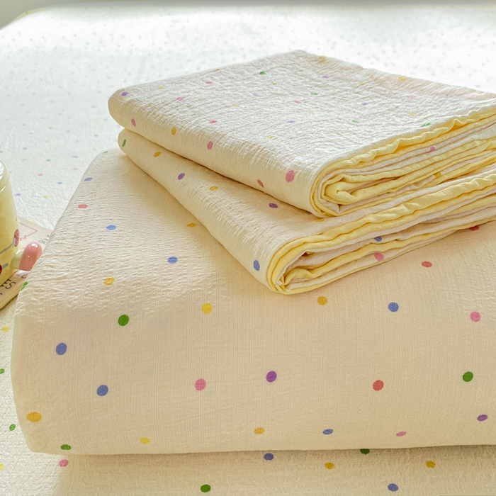 91家纺网 家纺一手货源 找家纺 雅阁尔家纺 2025新款直播小红书ins风针织提花双层纱美式碎花简约床单单品单床单+枕套 彩色波波